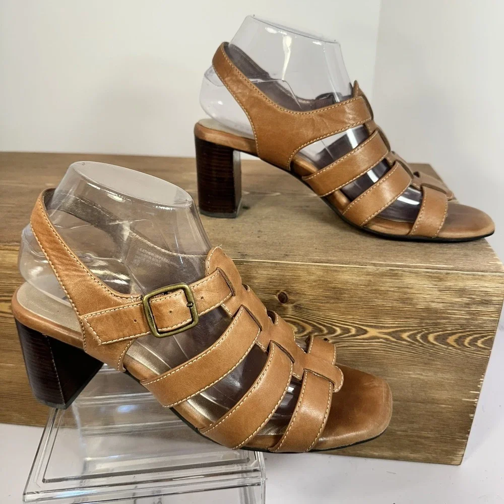 Umberto Raffini Strappy Heeled Sandals Womens SZ 9.5 10 Leather Boho Indie Chic